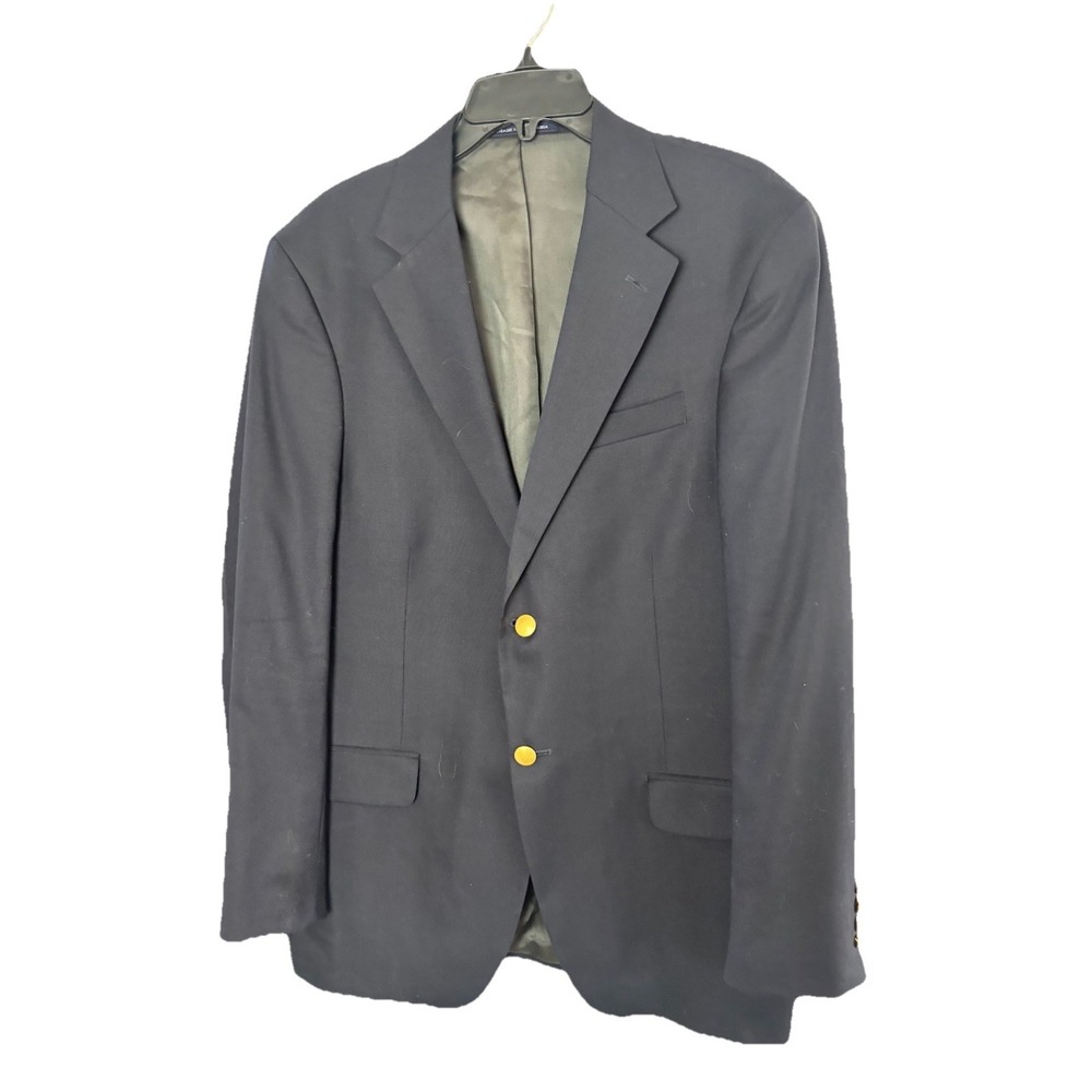 Lands' End 40R Gold Button‎ 100% Wool Blazer Sport Coat Jacket Navy Blue Preppy